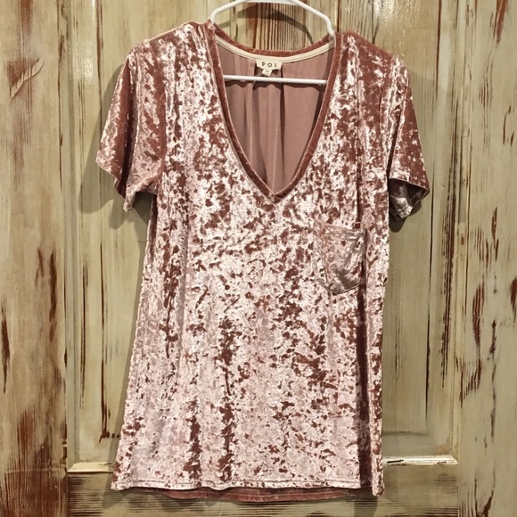 POL Tops - POL crushed velvet pocket deep v-neck t shirt